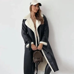 Women's Plush Shearling Coat | Elegant Double-Breasted Long Outerwear 0