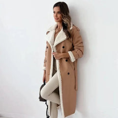 Women's Plush Shearling Coat | Elegant Double-Breasted Long Outerwear 1