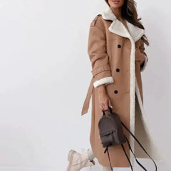 Women's Plush Shearling Coat | Elegant Double-Breasted Long Outerwear 2