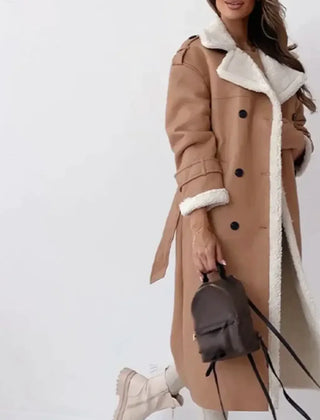 Women's Plush Shearling Coat | Elegant Double-Breasted Long Outerwear 2