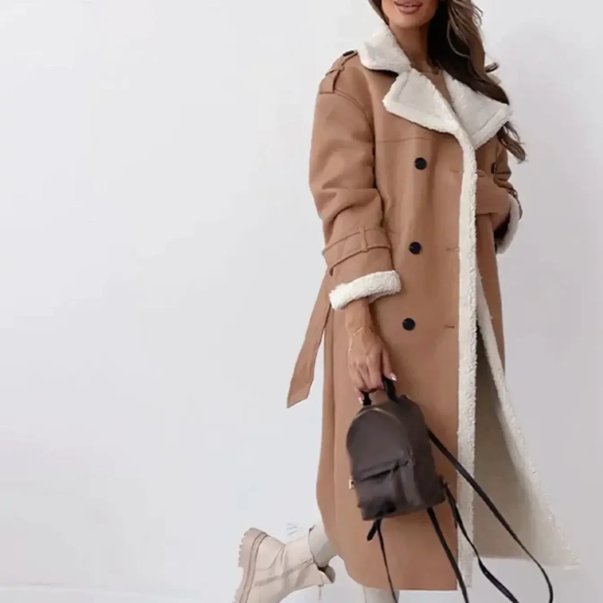 Women's Plush Shearling Coat | Elegant Double-Breasted Long Outerwear 2