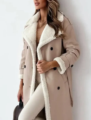 Women's Plush Shearling Coat | Elegant Double-Breasted Long Outerwear 3