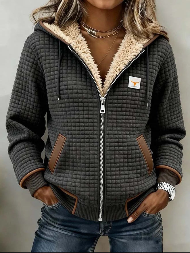 Women's Quilted Sherpa Hooded Jacket | Cozy Warm Winter Outerwear 0