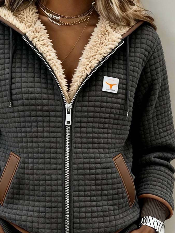 Women's Quilted Sherpa Hooded Jacket | Cozy Warm Winter Outerwear 1