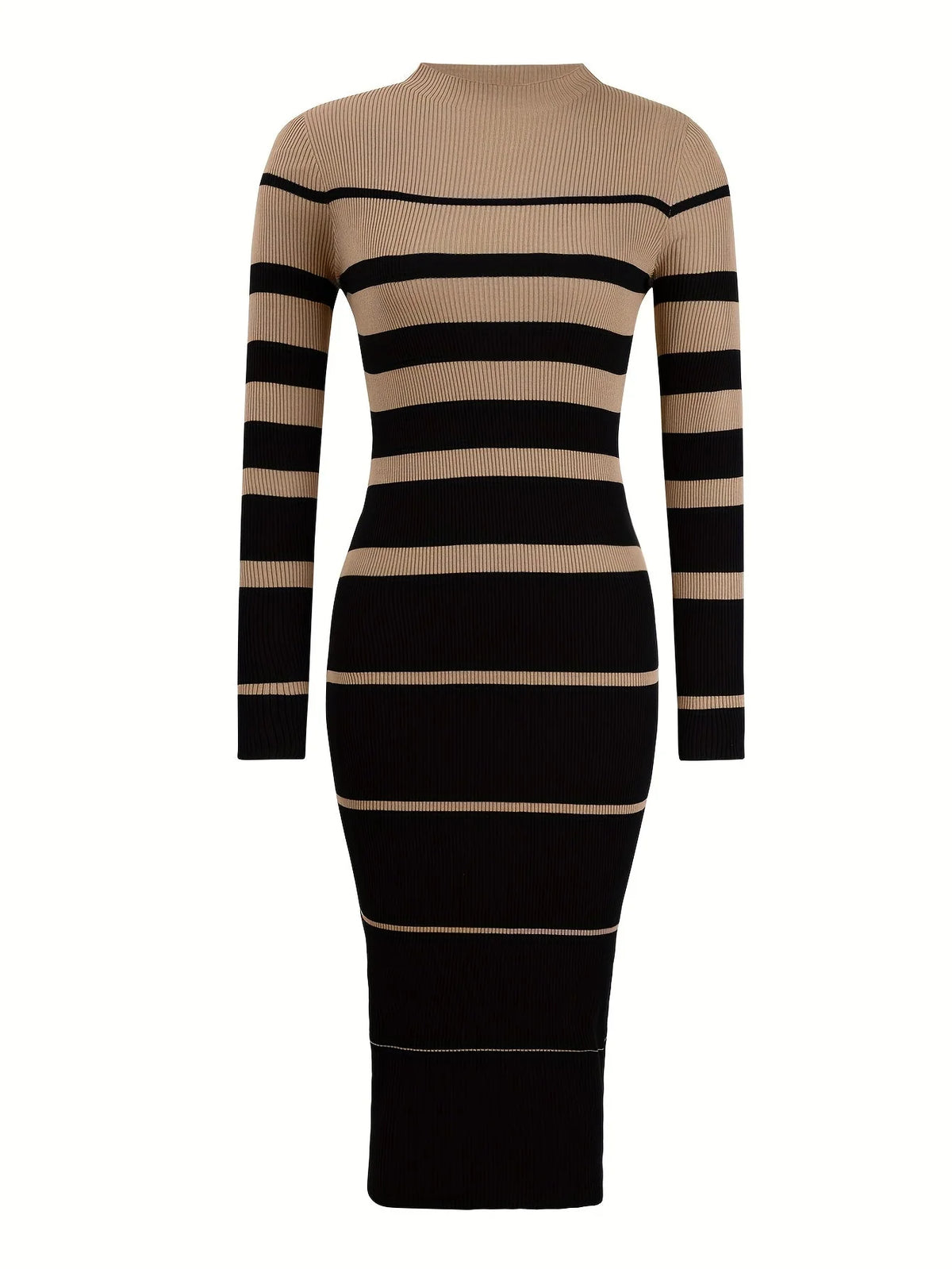 Women's Ribbed Knit Striped Midi Sweater Dress | Elegant Comfortable Fall Winter Outfit 5
