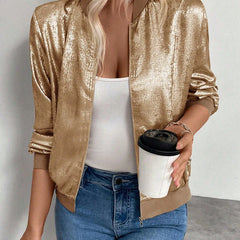 Women's Shiny Fabric Bomber Jacket | Relaxed Fit Lightweight Spring Layering Piece 2