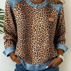 Women's Soft Fabric Colorblock Sweatshirt | Stylish Leopard Print Design 0