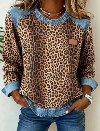 Women's Soft Fabric Colorblock Sweatshirt | Stylish Leopard Print Design 0