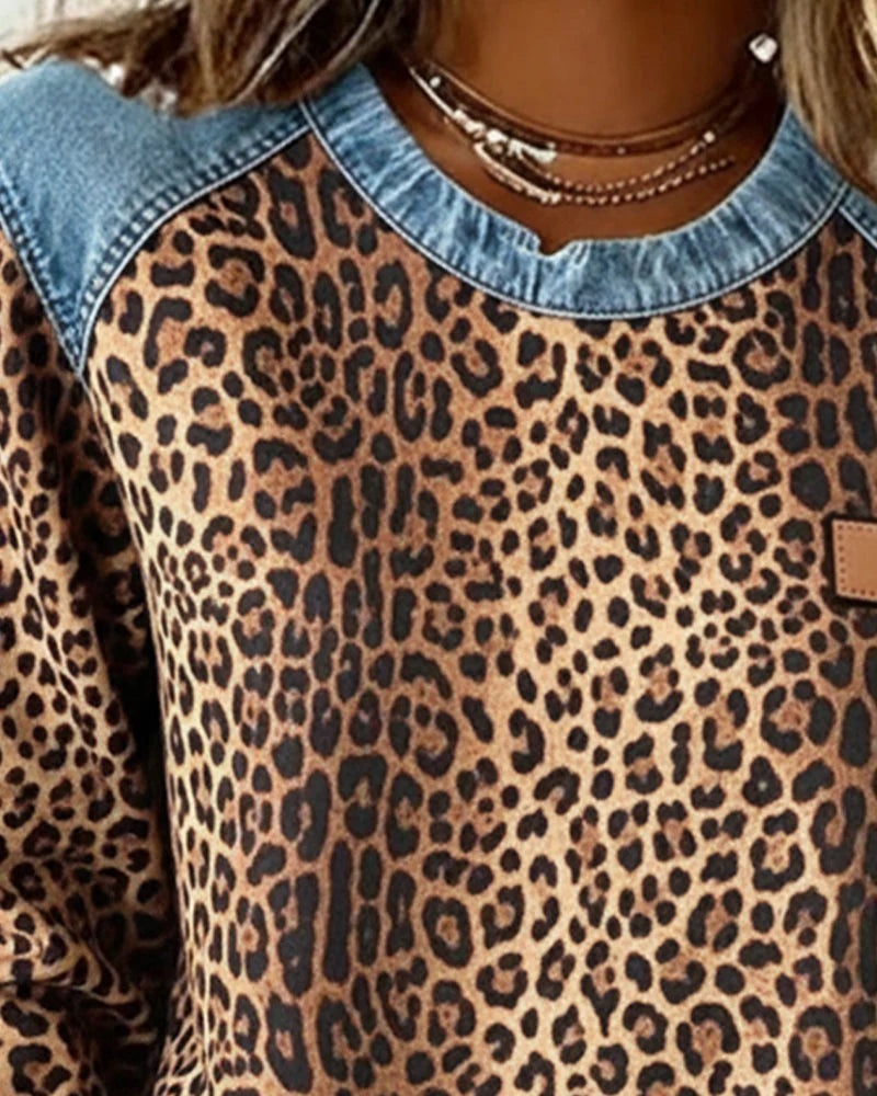 Women's Soft Fabric Colorblock Sweatshirt | Stylish Leopard Print Design 1