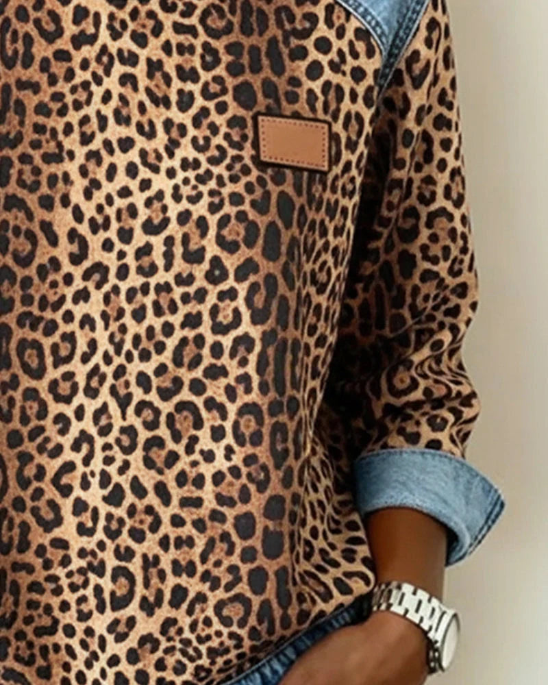 Women's Soft Fabric Colorblock Sweatshirt | Stylish Leopard Print Design 2