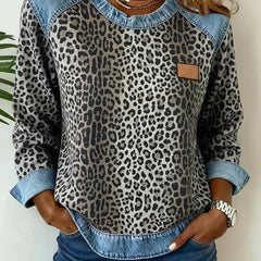 Women's Soft Fabric Colorblock Sweatshirt | Stylish Leopard Print Design 3