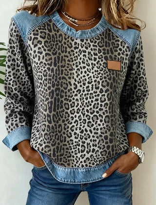 Women's Soft Fabric Colorblock Sweatshirt | Stylish Leopard Print Design 3