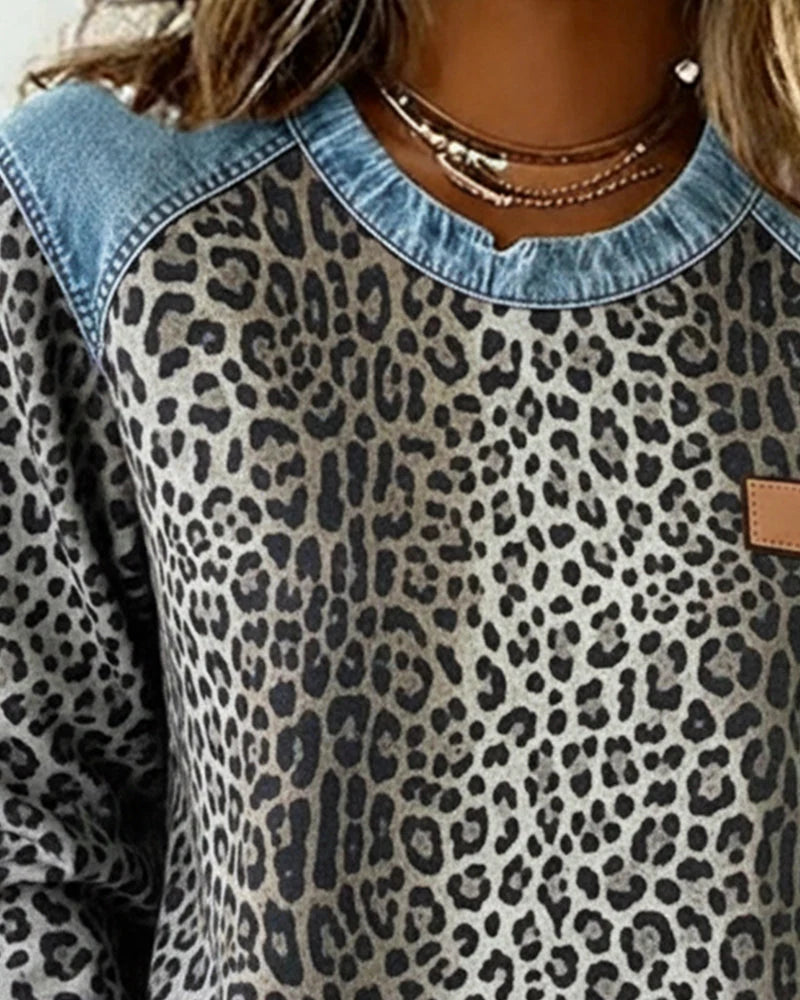 Women's Soft Fabric Colorblock Sweatshirt | Stylish Leopard Print Design 4