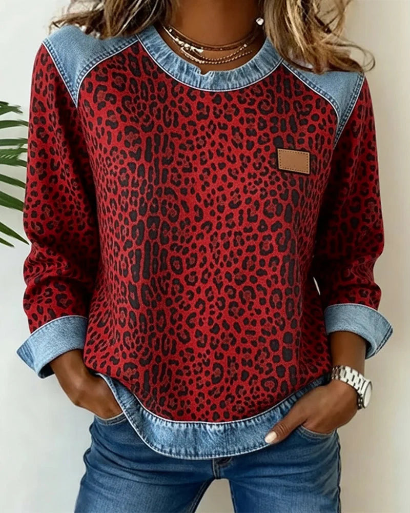 Women's Soft Fabric Colorblock Sweatshirt | Stylish Leopard Print Design 6