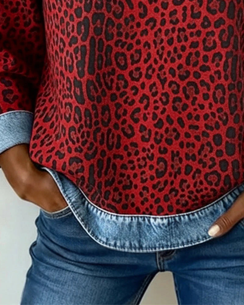 Women's Soft Fabric Colorblock Sweatshirt | Stylish Leopard Print Design 8