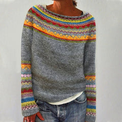Women's Soft Knit Crew Neck Sweater | Cozy Fair Isle Patterned Fall Top 0
