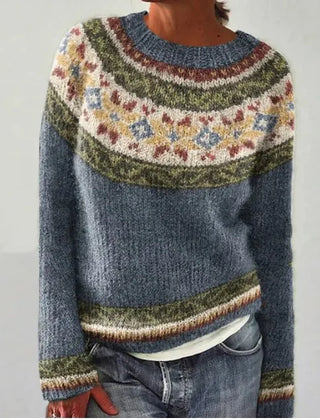 Women's Soft Knit Crew Neck Sweater | Cozy Fair Isle Patterned Fall Top 4