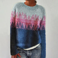Women's Soft Knit Crew Neck Sweater | Cozy Fair Isle Patterned Fall Top 7