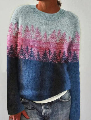 Women's Soft Knit Crew Neck Sweater | Cozy Fair Isle Patterned Fall Top 7