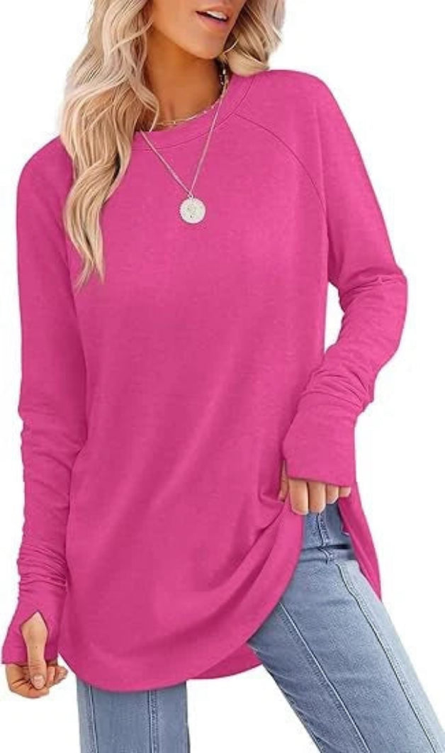 Women's Soft Raglan Long Sleeve Sweatshirt | Relaxed Fit Casual Tunic 0