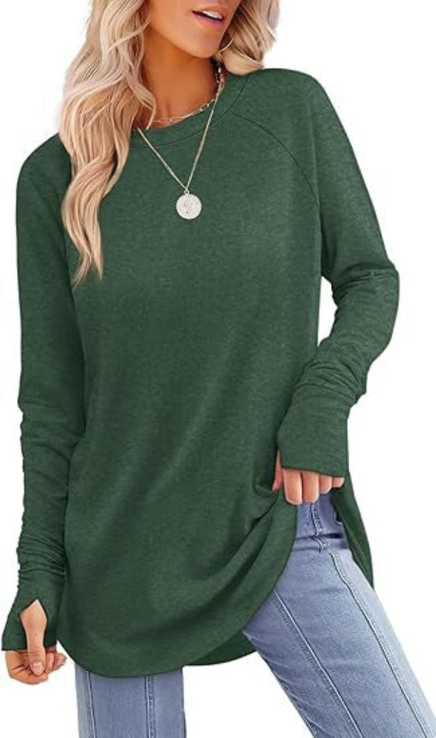Women's Soft Raglan Long Sleeve Sweatshirt | Relaxed Fit Casual Tunic 10