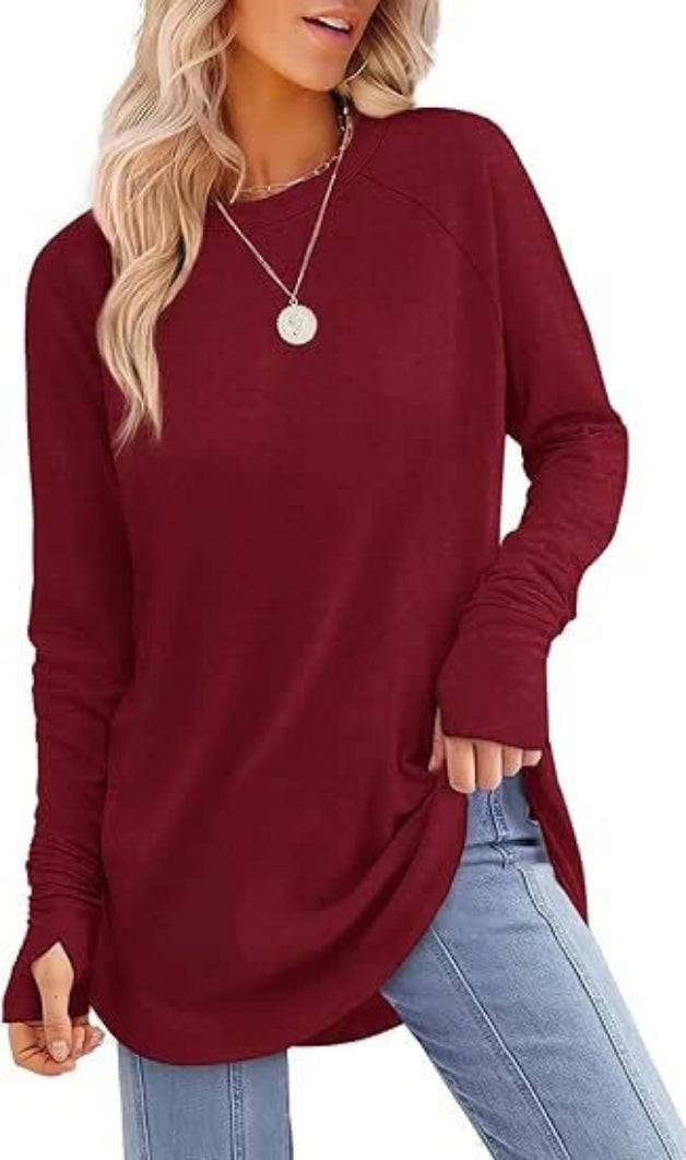 Women's Soft Raglan Long Sleeve Sweatshirt | Relaxed Fit Casual Tunic 14