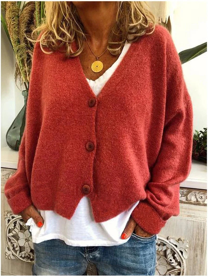 Women's Soft V-Neck Cardigan | Relaxed Fit Long Sleeve Layer for Spring & Fall 11