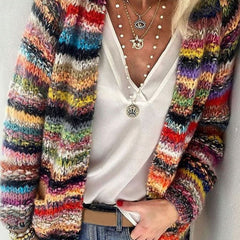 Women's Striped Knit Cardigan | Relaxed Open-Front Long Layering Sweater for Spring and Fall 0