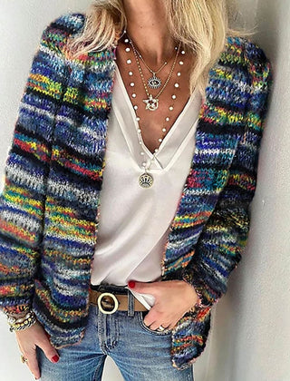 Women's Striped Knit Cardigan | Relaxed Open-Front Long Layering Sweater for Spring and Fall 1