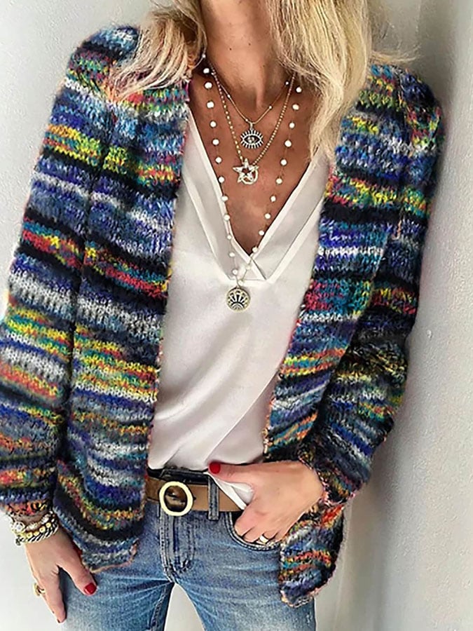 Women's Striped Knit Cardigan | Relaxed Open-Front Long Layering Sweater for Spring and Fall 1