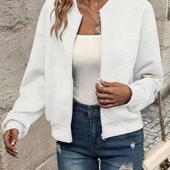 Women's Textured Knit Bomber Jacket | Relaxed Cropped Lightweight Layer 0