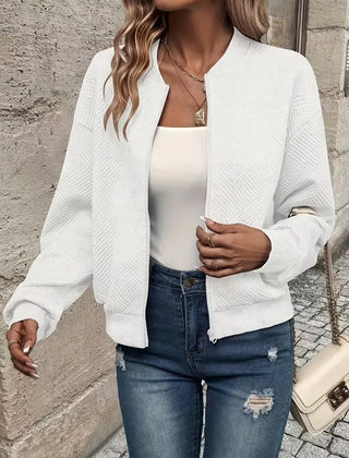 Women's Textured Knit Bomber Jacket | Relaxed Cropped Lightweight Layer 0