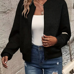 Women's Textured Knit Bomber Jacket | Relaxed Cropped Lightweight Layer 1