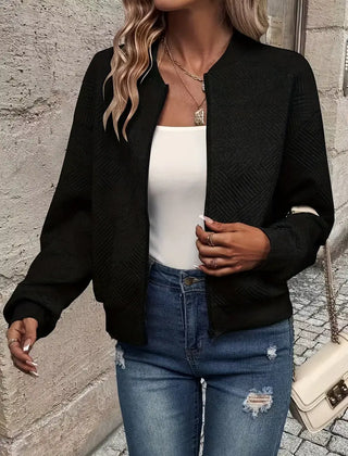 Women's Textured Knit Bomber Jacket | Relaxed Cropped Lightweight Layer 1