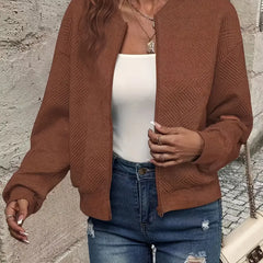 Women's Textured Knit Bomber Jacket | Relaxed Cropped Lightweight Layer 10