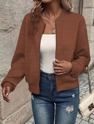 Women's Textured Knit Bomber Jacket | Relaxed Cropped Lightweight Layer 10