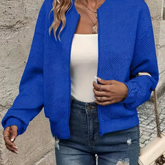 Women's Textured Knit Bomber Jacket | Relaxed Cropped Lightweight Layer 11