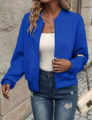 Women's Textured Knit Bomber Jacket | Relaxed Cropped Lightweight Layer 11