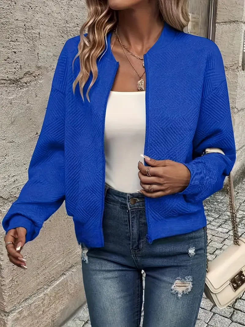 Women's Textured Knit Bomber Jacket | Relaxed Cropped Lightweight Layer 11