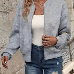 Women's Textured Knit Bomber Jacket | Relaxed Cropped Lightweight Layer 2