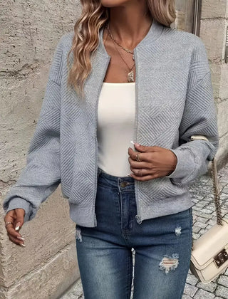 Women's Textured Knit Bomber Jacket | Relaxed Cropped Lightweight Layer 2