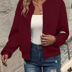 Women's Textured Knit Bomber Jacket | Relaxed Cropped Lightweight Layer 3