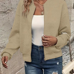Women's Textured Knit Bomber Jacket | Relaxed Cropped Lightweight Layer 4