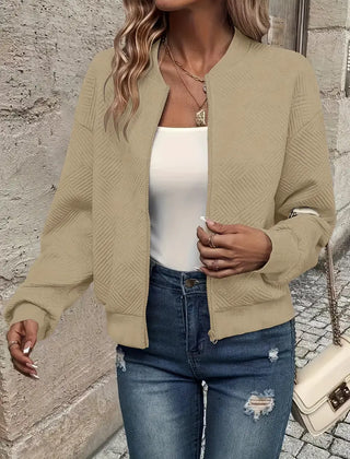 Women's Textured Knit Bomber Jacket | Relaxed Cropped Lightweight Layer 4