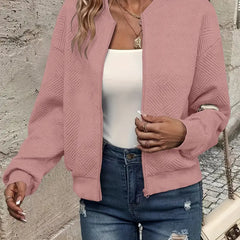 Women's Textured Knit Bomber Jacket | Relaxed Cropped Lightweight Layer 5