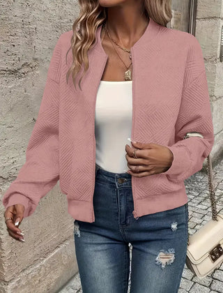 Women's Textured Knit Bomber Jacket | Relaxed Cropped Lightweight Layer 5