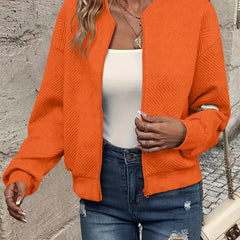 Women's Textured Knit Bomber Jacket | Relaxed Cropped Lightweight Layer 6