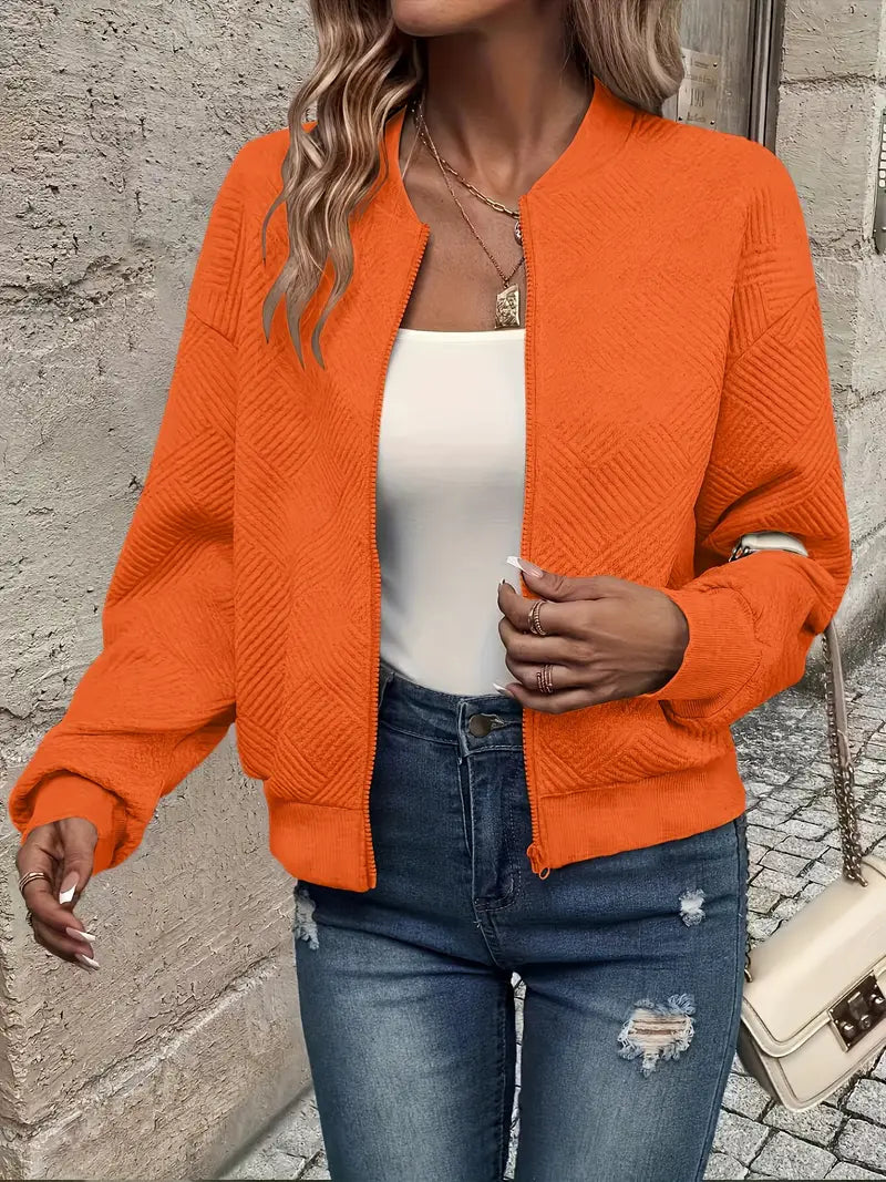 Women's Textured Knit Bomber Jacket | Relaxed Cropped Lightweight Layer 6