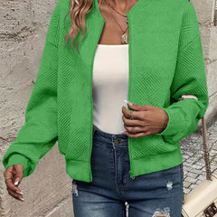 Women's Textured Knit Bomber Jacket | Relaxed Cropped Lightweight Layer 7