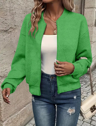 Women's Textured Knit Bomber Jacket | Relaxed Cropped Lightweight Layer 7